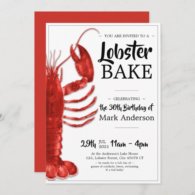 Invitación Celebración de cumpleaños número 30 de Lobster Bak (Anverso / Reverso)