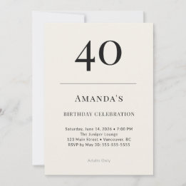 Invitación Celebración de cumpleaños número 40 Clásico Negro 
