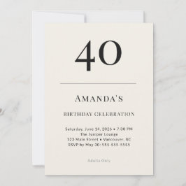 Invitación Celebración de cumpleaños número 40 Clásico Negro 