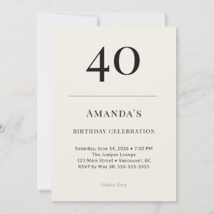 Invitación Celebración de cumpleaños número 40 Clásico Negro