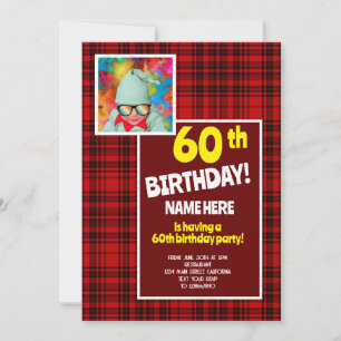 Invitación Celebración de cumpleaños número 60 a cuadros rojo