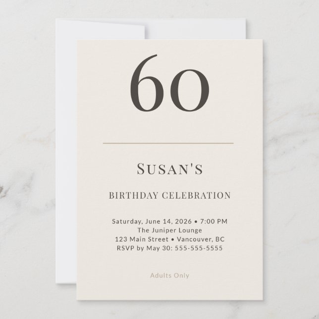 Invitación Celebración de cumpleaños número 60 con tonos mode (Anverso)