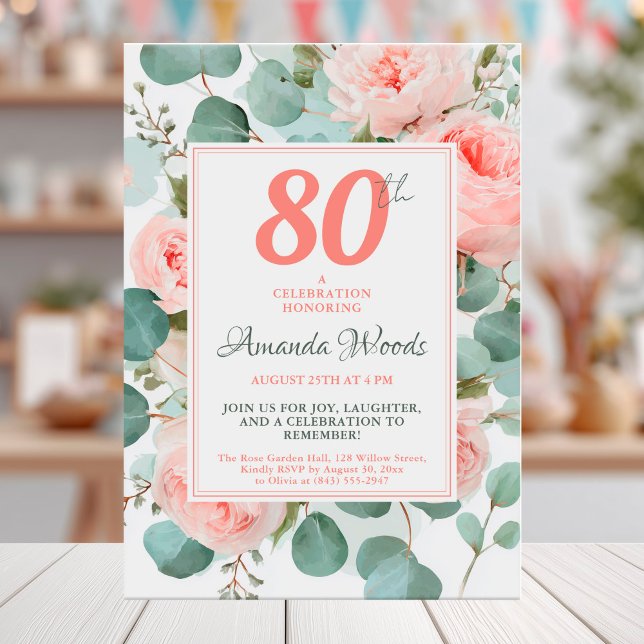Invitación Celebración de cumpleaños número 80 con flores de  (Subido por el creador)