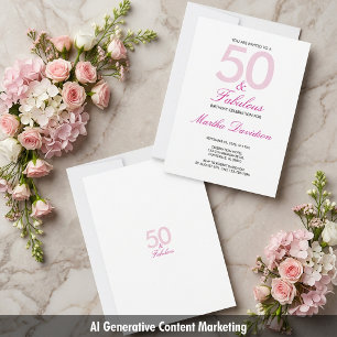 Invitación Celebración de cumpleaños rosa 50 & Fabuloso