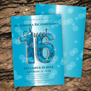 Invitación Celebración de Dazzling Blue Gemstone Sweet 16