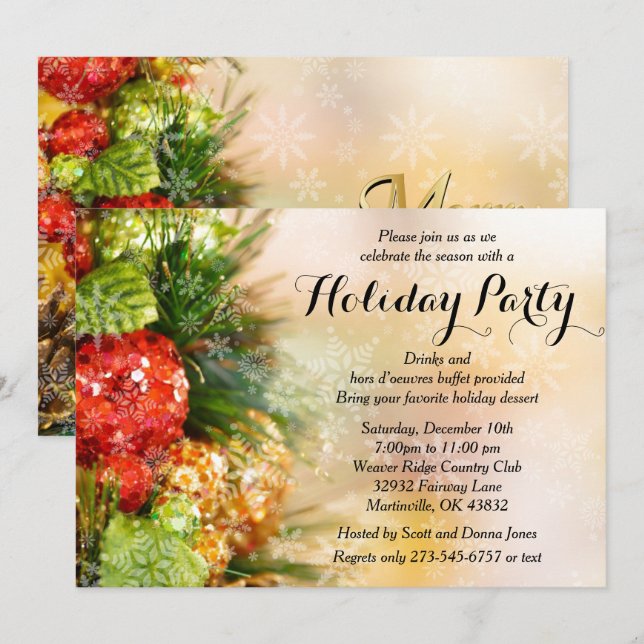 Invitación Celebración de días festivos elegante del árbol de (Anverso / Reverso)
