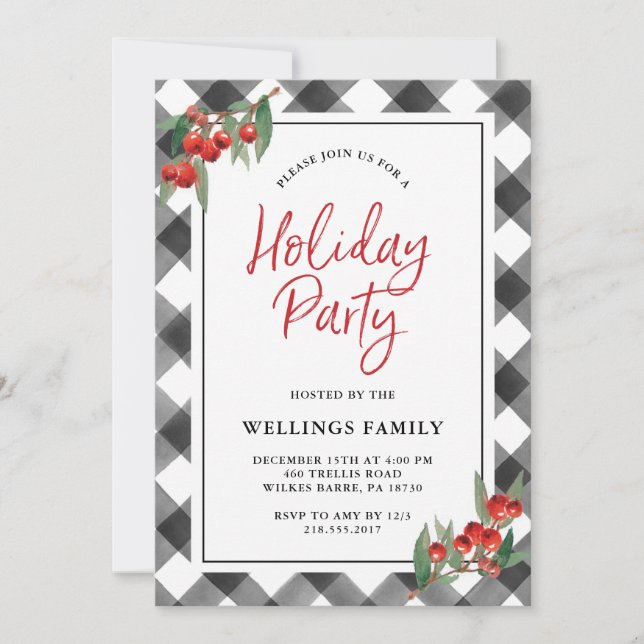 Invitación Celebración de días festivos negra y blanca de la (Anverso)