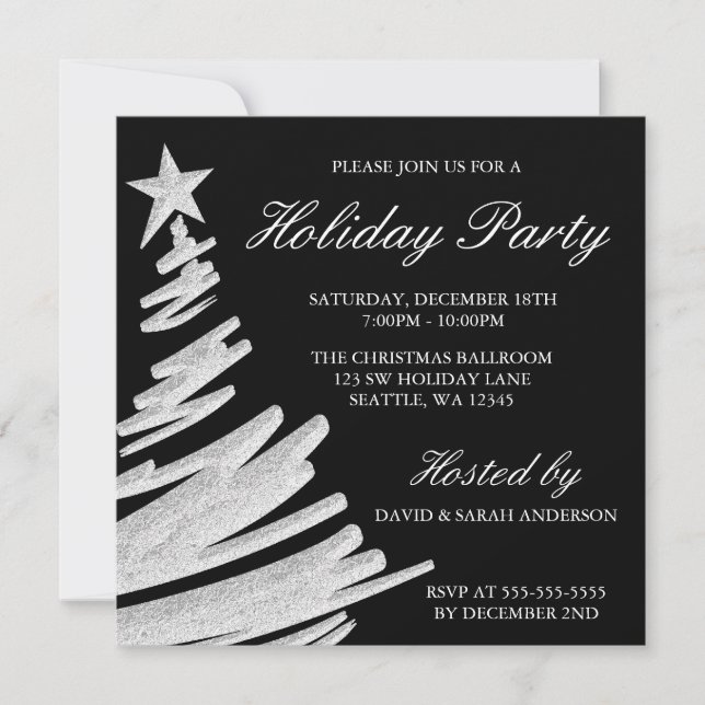 Invitación Celebración de días festivos negra y de plata del (Anverso)