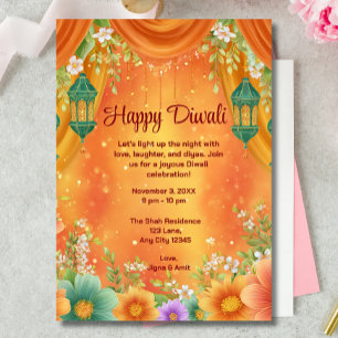Invitación Celebración de Diwali, Naranja amarillo Ornate Diw