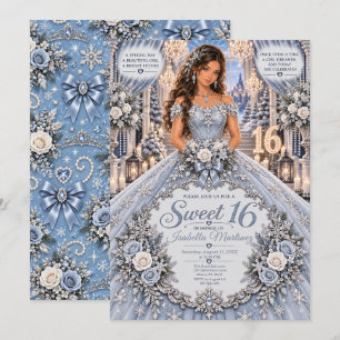 Invitación Celebración de Dulces 16 Azul Hielo