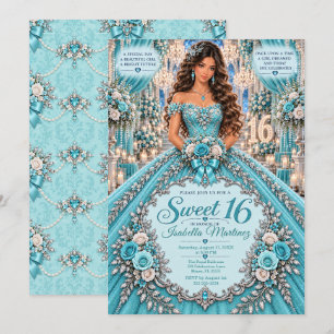 Invitación Celebración de Dulces 16 Turquesa Plata