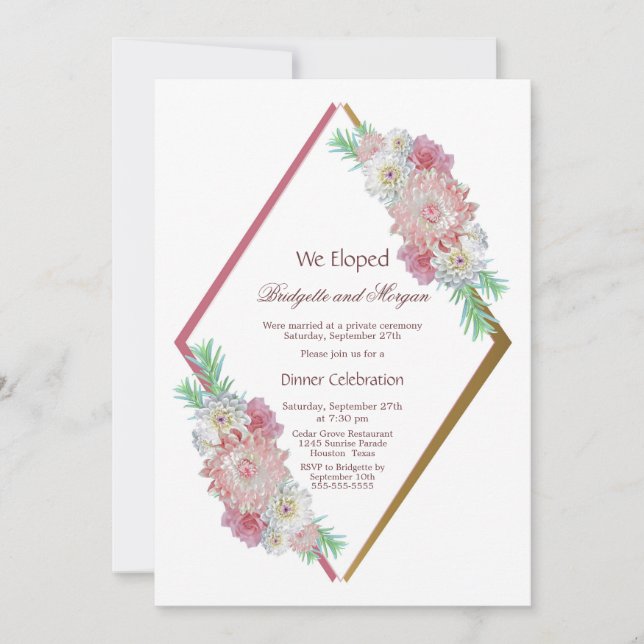 Invitación Celebración de Elopement Floral Rosa Acuarela (Anverso)