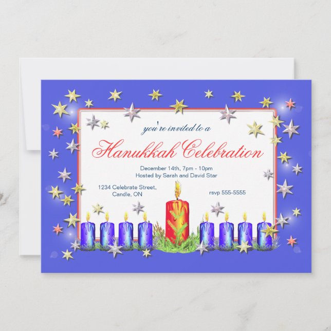 Invitación Celebración de estrellas y velas de Janucá (Anverso)