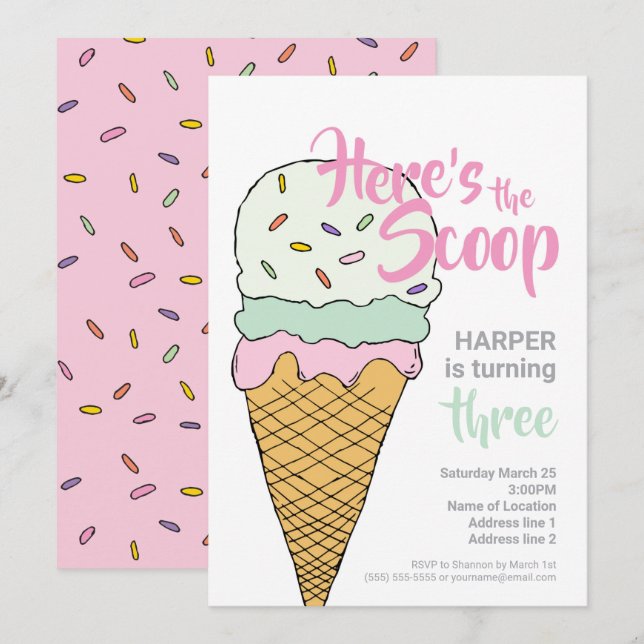 Invitación Celebración de evento de crema de hielo Editable I (Anverso / Reverso)
