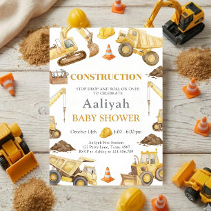 Invitación celebración de excavadora de construcción bebé niñ