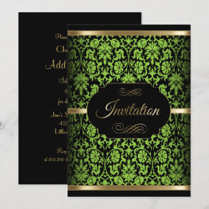 Invitación Celebración de fiesta con damasco verde lima Tex