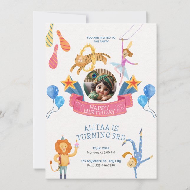 Invitación celebración de fiesta de cumpleaños (Anverso)