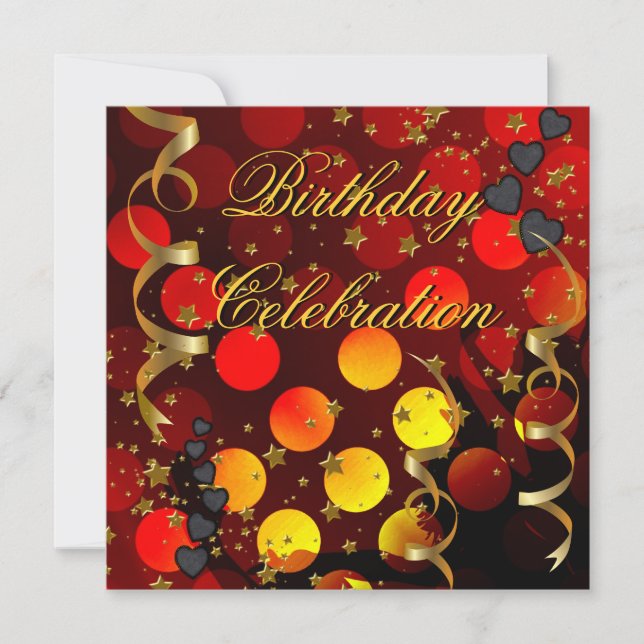 Invitación Celebración de fiesta de cumpleaños oro negro retr (Anverso)