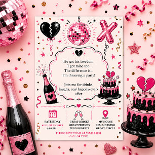 Invitación Celebración de fiesta de divorcio rosa y negro