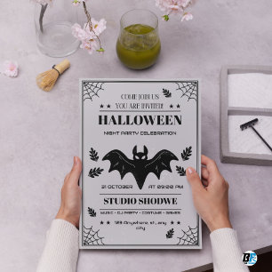 Invitación Celebración de Fiesta de Halloween Vintage en Negr