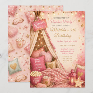 Invitación Celebración de fiesta de pijamas rosa