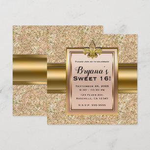 Invitación Celebración de Flor de Lis con Purpurina Rosa y Do