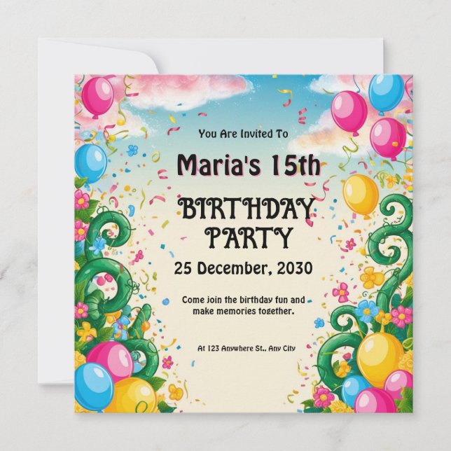 Invitación Celebración de globo floral por cumpleaños (Anverso)