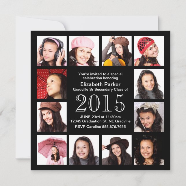 Invitación Celebración de graduación con 12 fotos (Anverso)