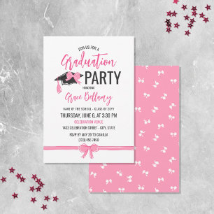 Invitación Celebración de graduación de cerdas rosadas Girly 
