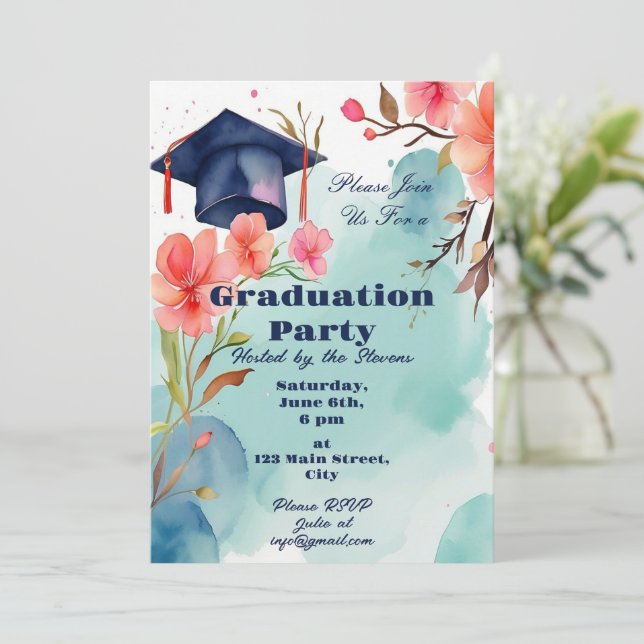 Invitación Celebración de graduación de color de agua (Anverso de pie)