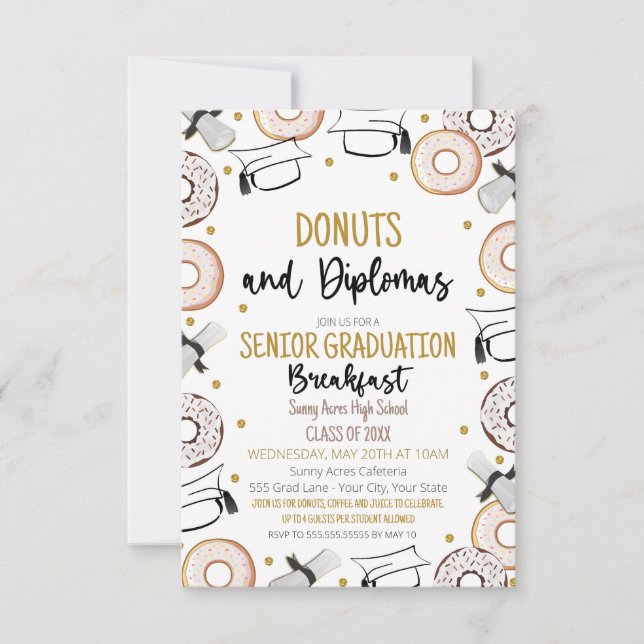 Invitación Celebración de graduación de Donuts y Diplomas (Anverso)