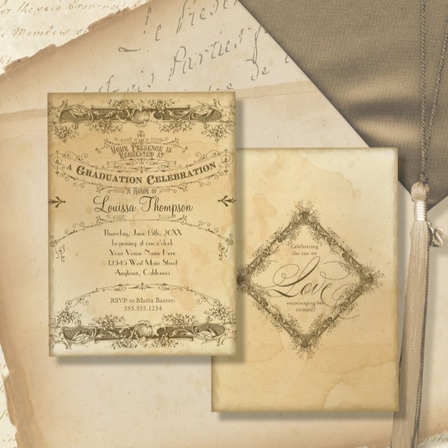 Invitación Celebración de graduación de época con té manchado (Subido por el creador)