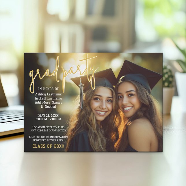 Invitación Celebración de graduación de grupo - Foto conjunta (Group Graduation Party Invitation with Photo)