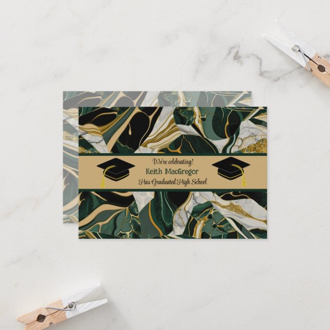 Invitación Celebración de graduación del hijo en mármol verde (Anverso/Reverso In Situ)