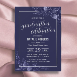 Invitación Celebración de graduación Elegante Navy Blue Botan