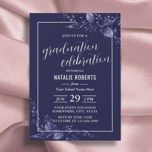 Invitación Celebración de graduación Elegante Navy Blue Botan (Subido por el creador)