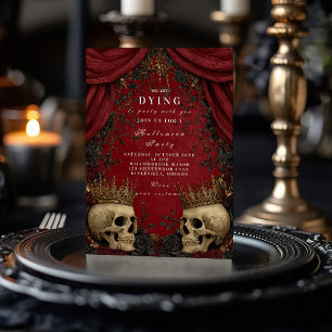 Invitación Celebración de Halloween con cráneo gótico y Rosa