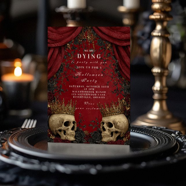 Invitación Celebración de Halloween con cráneo gótico y Rosa  (Subido por el creador)