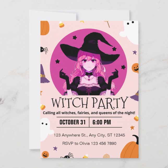 Invitación Celebración de Halloween, Fiesta de Brujas (Anverso)