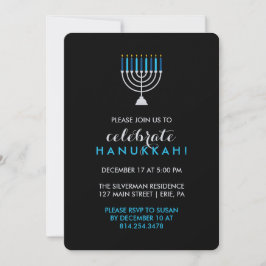 Invitación Celebración de Hanukkah con Menorah plateado en ne