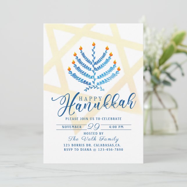 Invitación Celebración de Hanukkah, Fiesta de Hanukkah, (Anverso de pie)