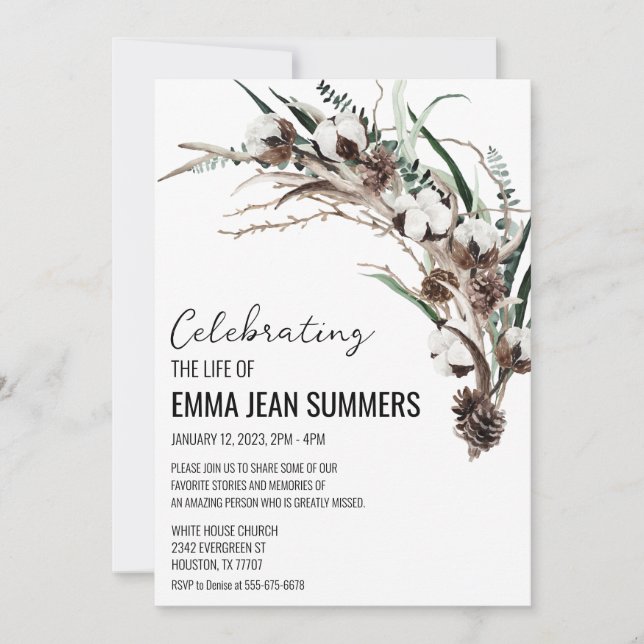 Invitación Celebración de Invierno de la Vida Algodón Verde P (Anverso)