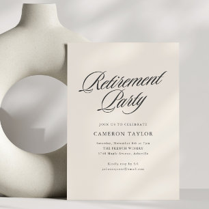 Invitación Celebración de Jubilación con Guión Negro y Crema
