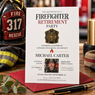 Invitación Celebración de Jubilación de Bombero Moderno y Ele