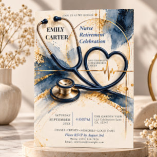 Invitación Celebración de jubilación de enfermera con oro de