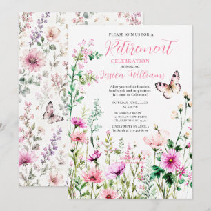 Invitación Celebración de Jubilación de Flor Silvestre Rosa