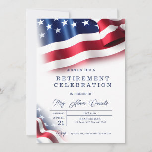 Invitación Celebración de Jubilación Militar con Bandera Amer