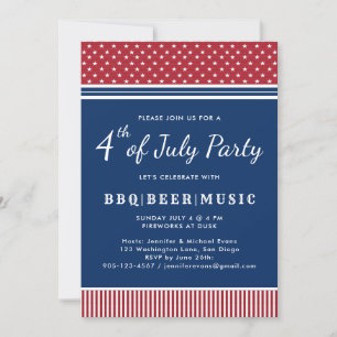 Invitación Celebración de la barbacoa del azul blanco rojo de