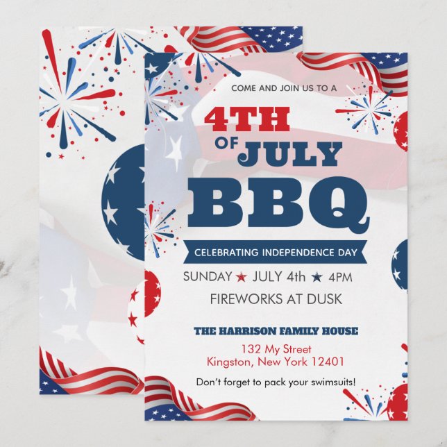 Invitación Celebración de la barbacoa Fiesta del 4 de julio d (Anverso / Reverso)