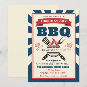 Invitación Celebración de la barbacoa Fiesta del 4 de julio d